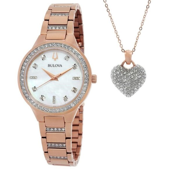 NWT Authentic Bulova Quartz Crystal Women's Watch Box Set with Crystal Accent He - Picture 1 of 3